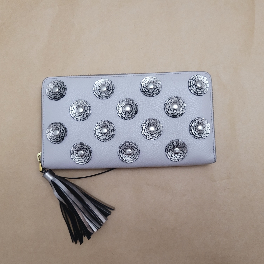 Fossil Gray Wallet with Silver Embellishments and Tassel